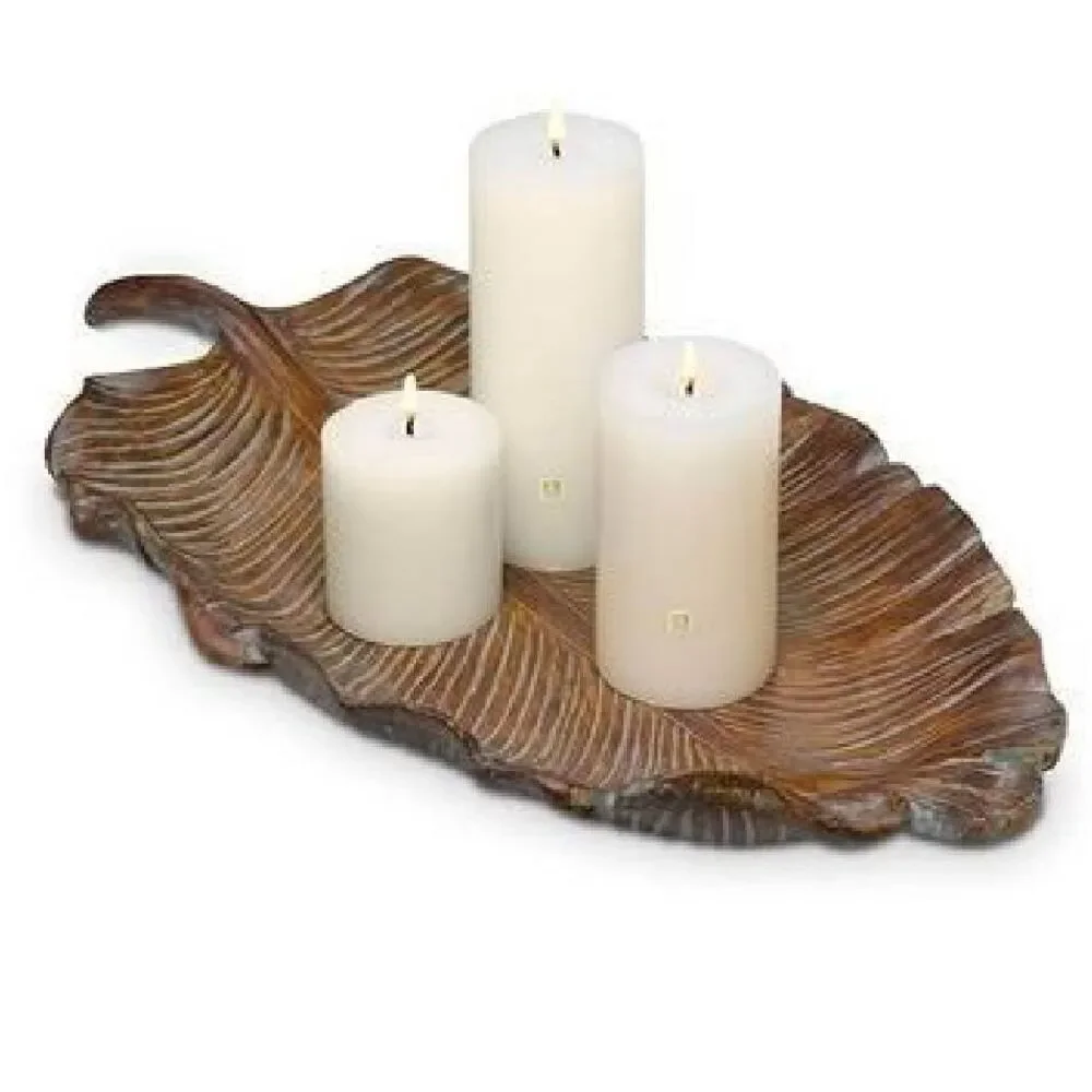 🩵NIB Partylite Brown Leaf Sculpted Pillar Candle Garden Centerpiece - Picture 1 of 15